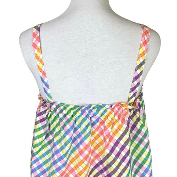 J. Crew Multicolor Rainbow Gingham Print Button Front Relaxed Camisole Tank Top - Picture 8 of 15